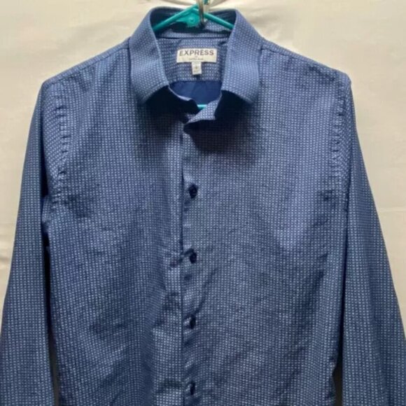 Express Dress Shirt Men’s Small 14-14.5" Neck Blue Geometric Extra Slim Button - Picture 2 of 14